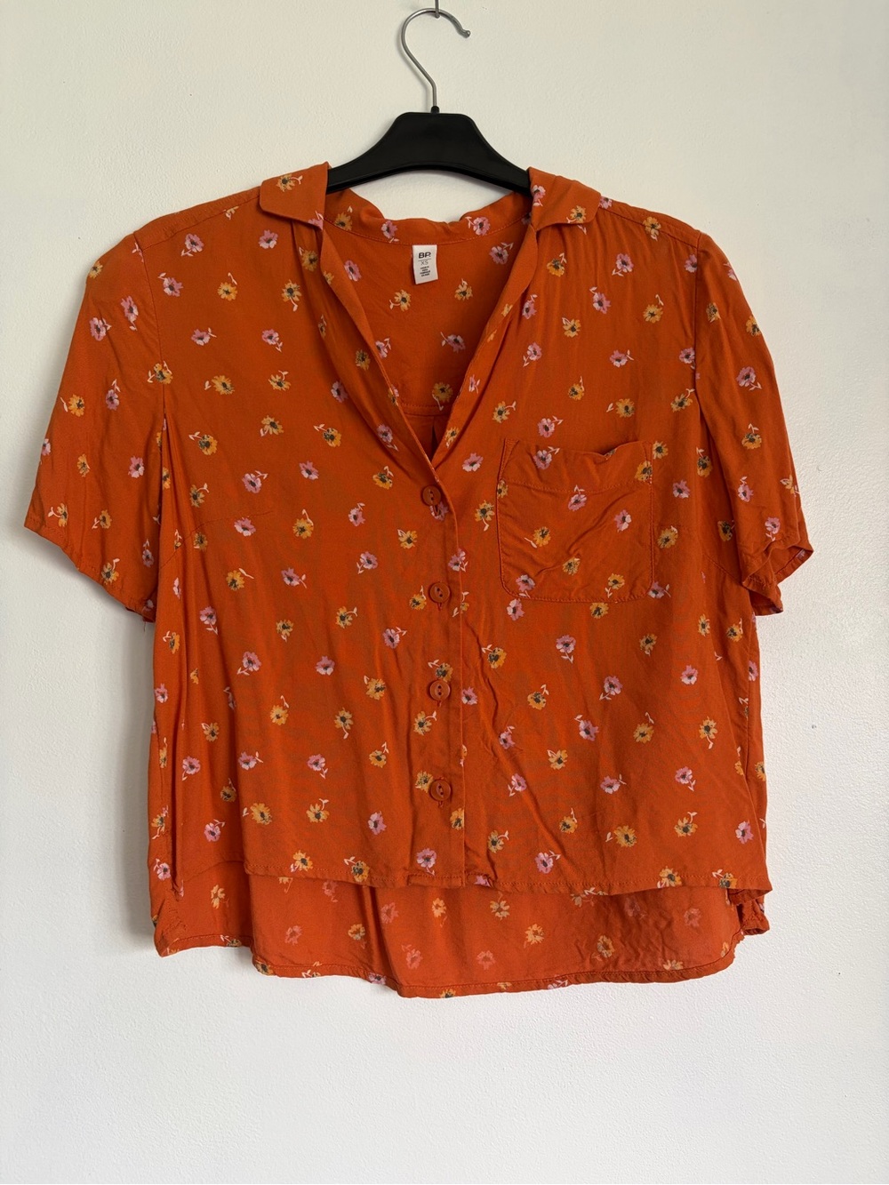 bp Orange Floral Short-Sleeve Button Down Shirt